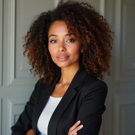professional female marketer with curly hair